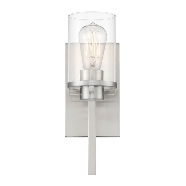 Designers Fountain Jedrek 12.75in 1-Light Brushed Nickel Industrial Indoor Wall Sconce with Clear Glass Shade 93301-BN - main